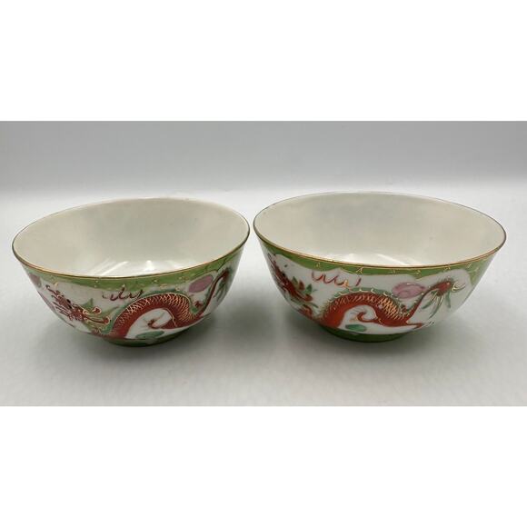 Antique Chinese Porcelain Dragon & Phoenix Soup Rice Bowls - Picture 3 of 11